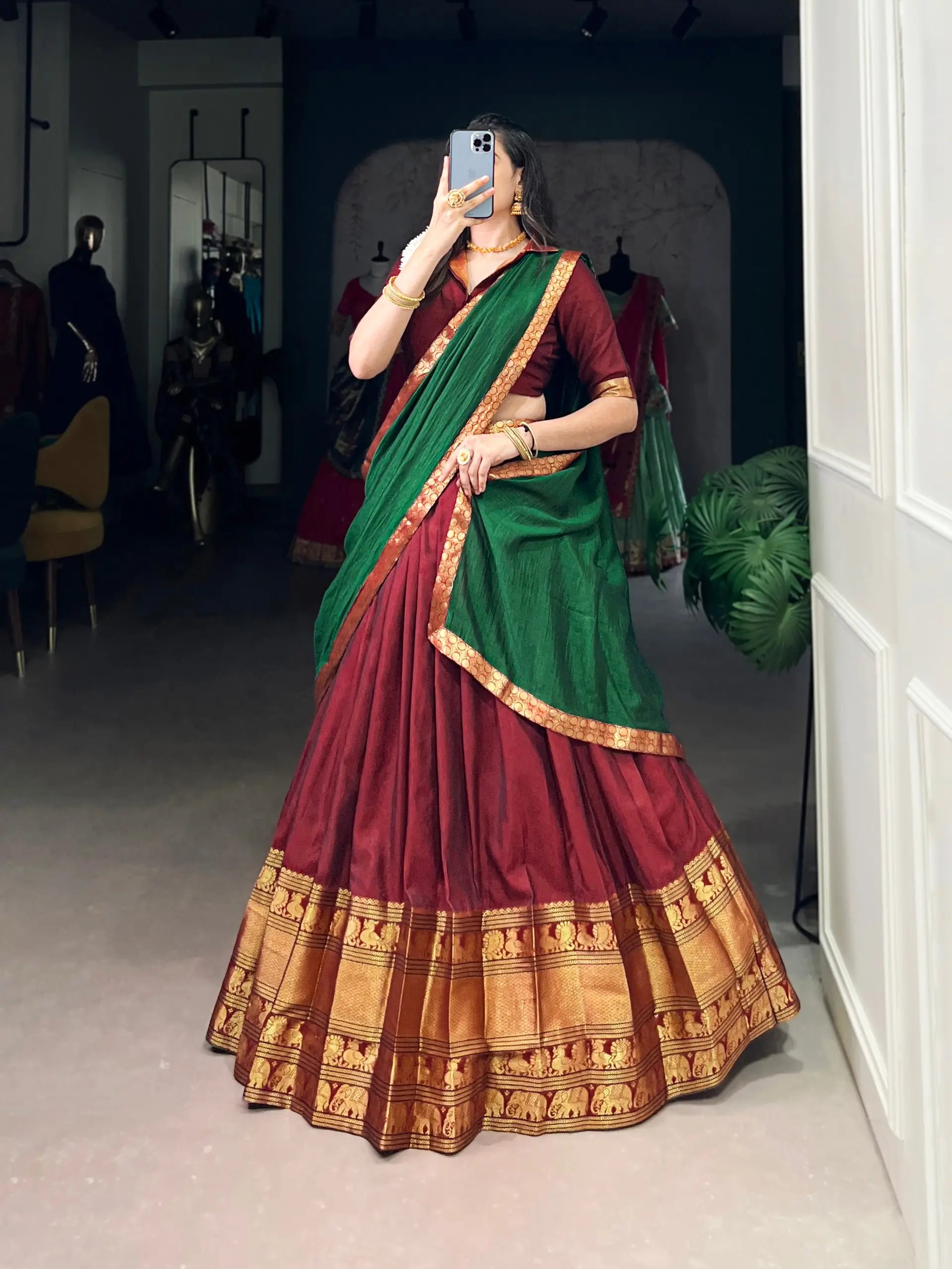 Narayanpet Cotton Zari Weaving Lehenga Set with Dupatta