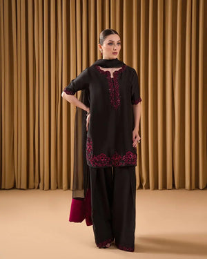 Natural Crepe Embroidered Palazzo Set with Moti & Sequins Work