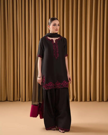 Natural Crepe Embroidered Palazzo Set with Moti & Sequins Work