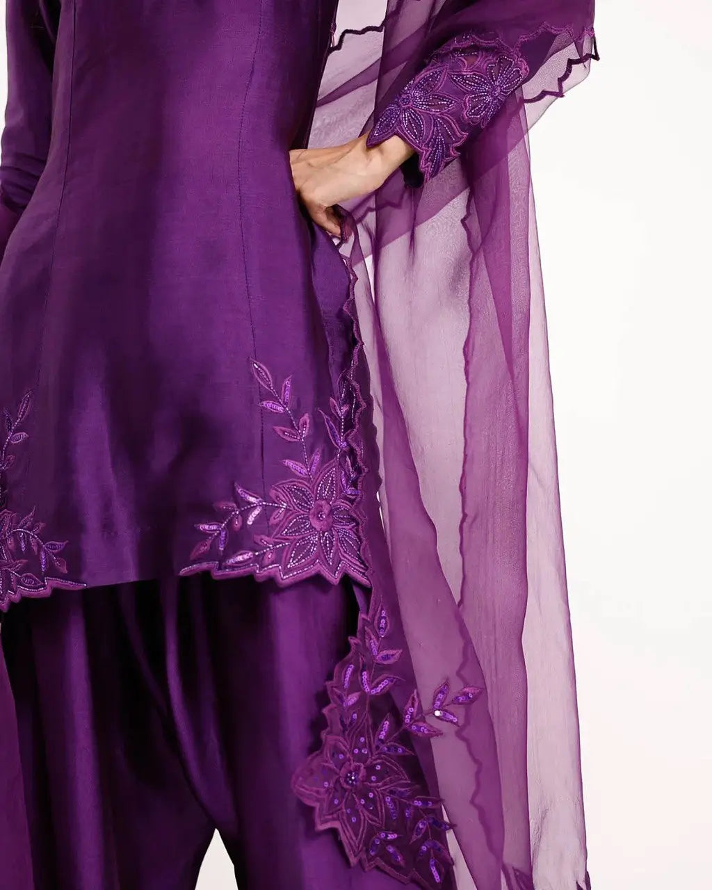 Natural Crepe Farshi Suit with Bead & Thread Work – Blue & Purple