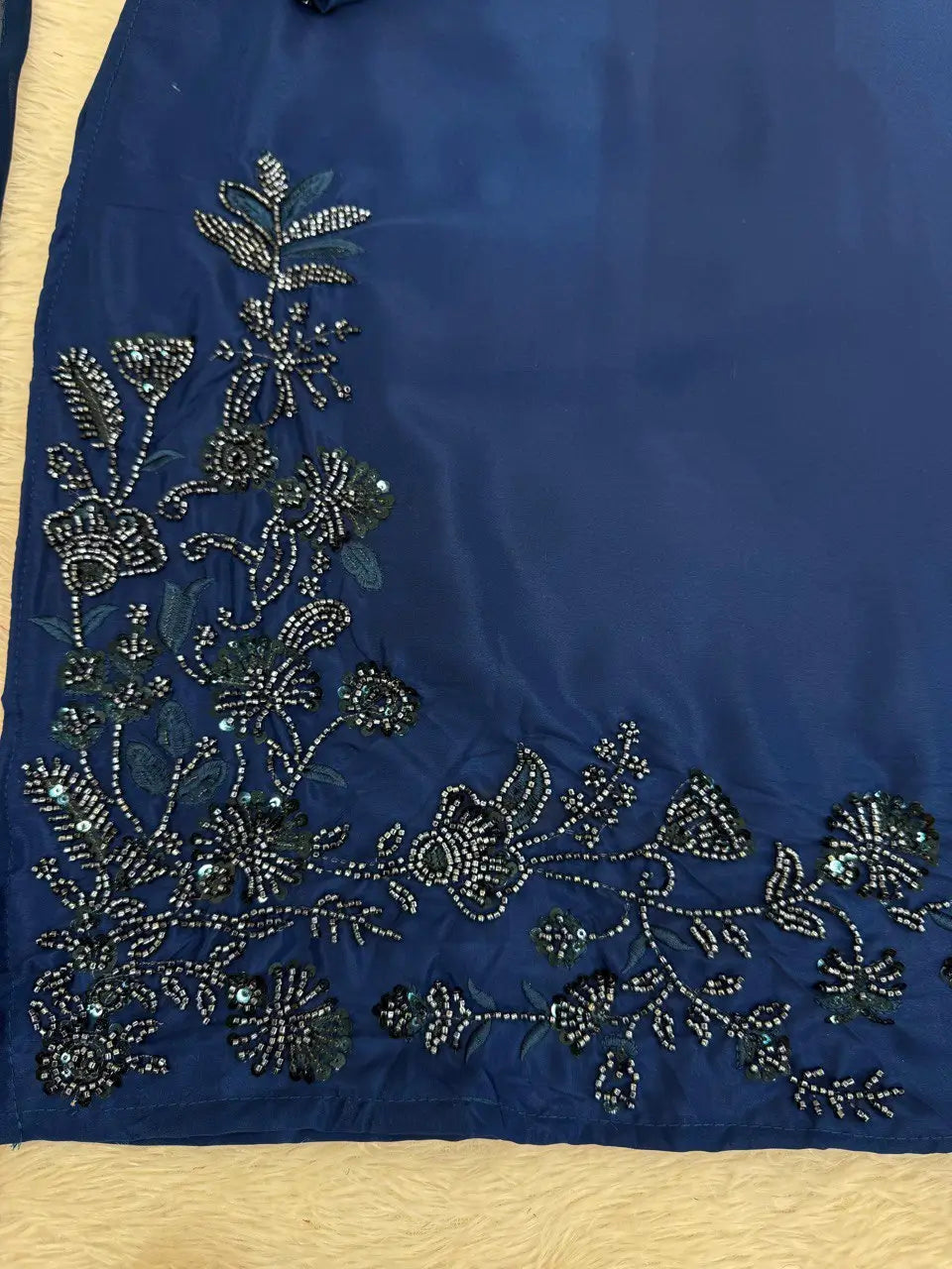 Natural Crepe Farshi Suit with Bead & Thread Work – Blue & Purple