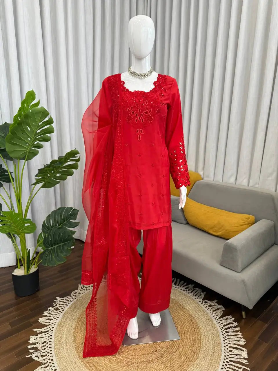 Natural Crepe Kurta Farshi Salwar With Dupatta