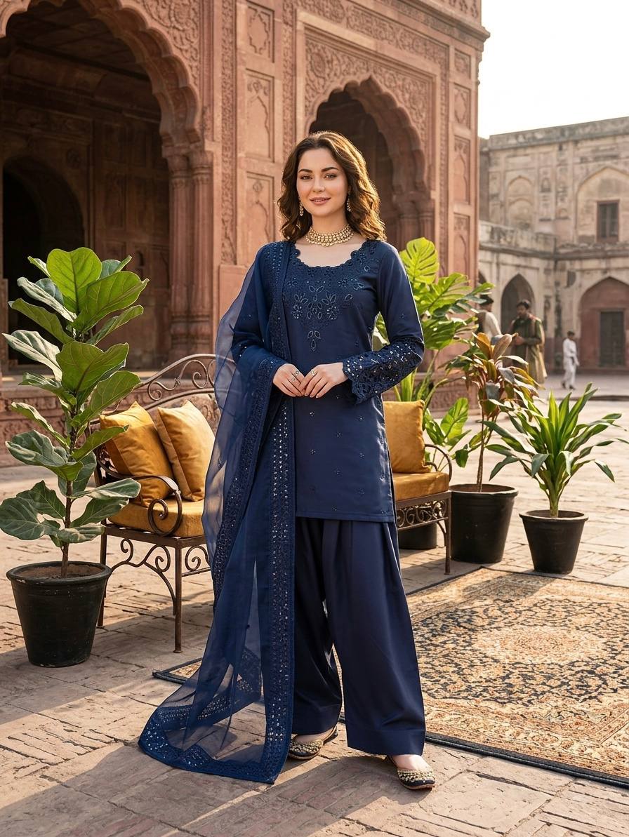 Natural Crepe Kurta Farshi Salwar With Dupatta