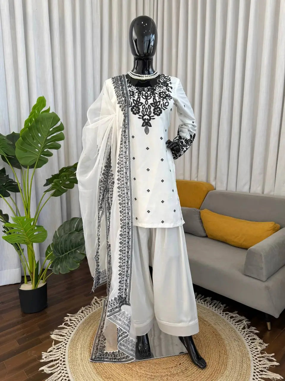 Natural Crepe Kurta Farshi Salwar With Dupatta