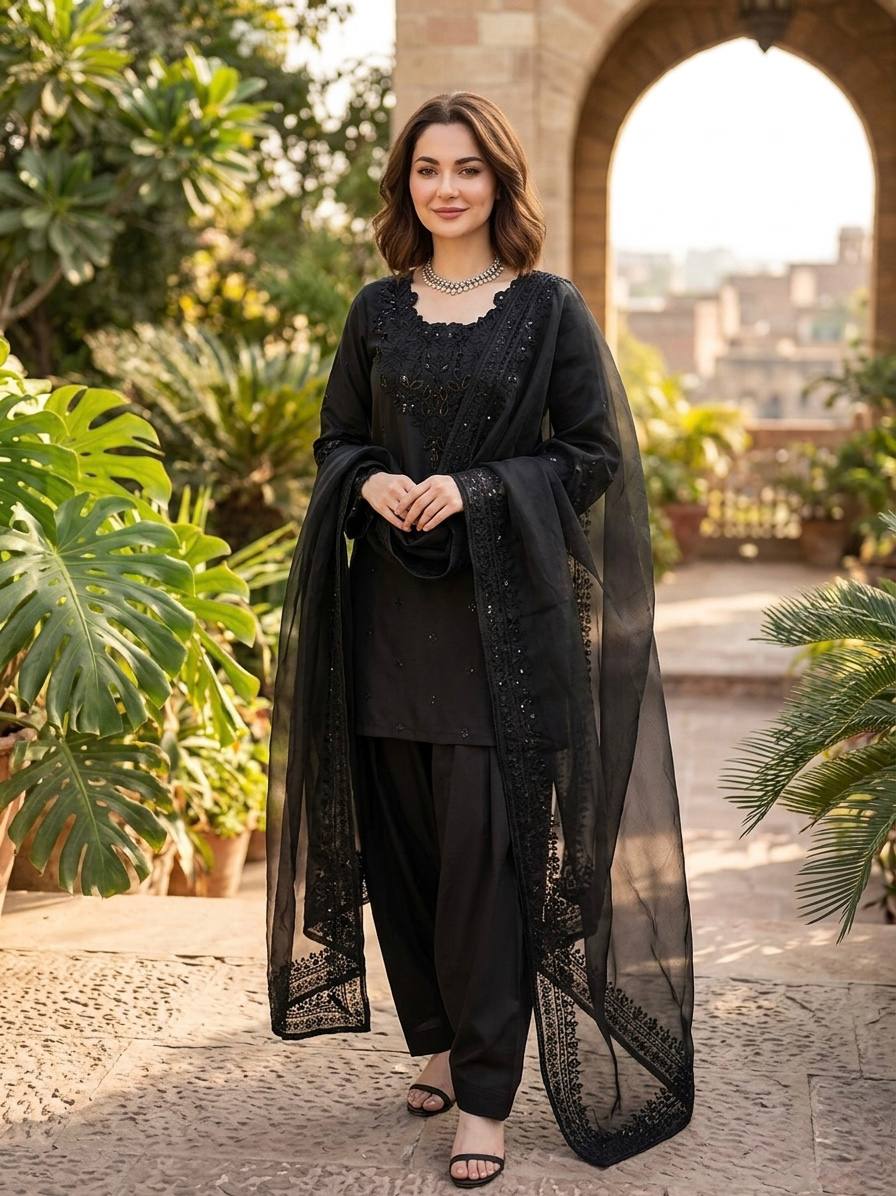 Natural Crepe Kurta Farshi Salwar With Dupatta