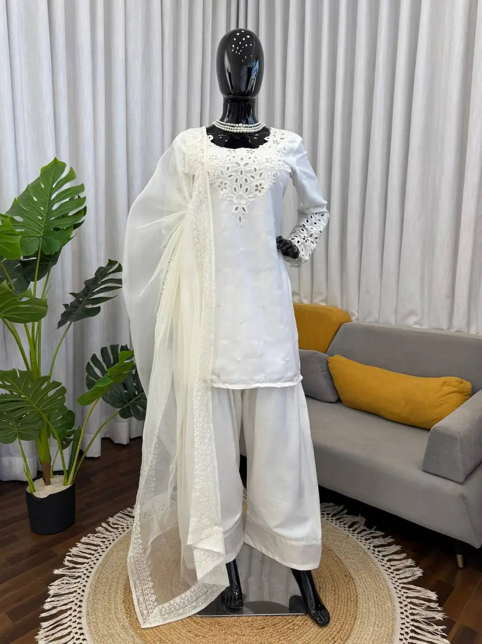 Natural Crepe Kurta Farshi Salwar With Dupatta