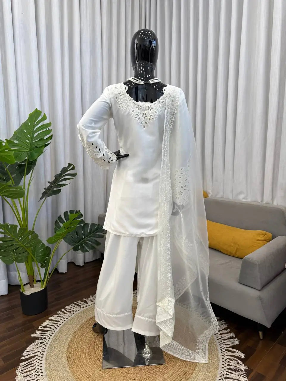 Natural Crepe Kurta Farshi Salwar With Dupatta
