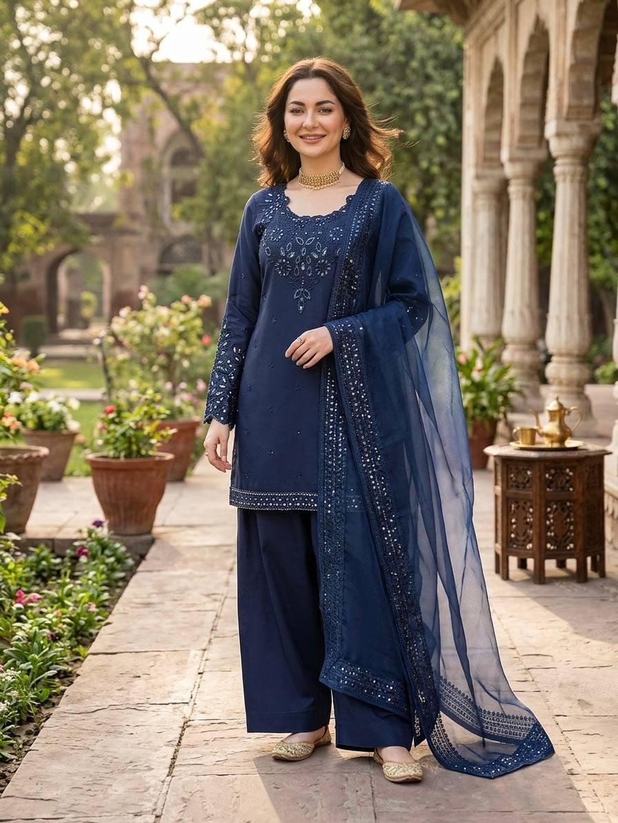Natural Crepe Kurta Farshi Salwar With Dupatta