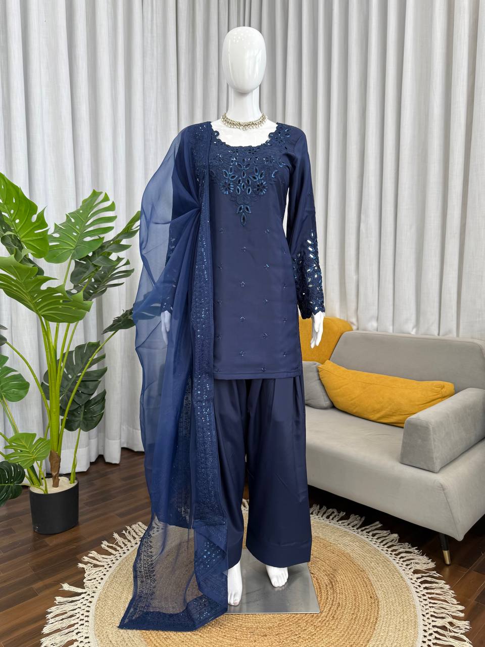 Natural Crepe Kurta Farshi Salwar With Dupatta