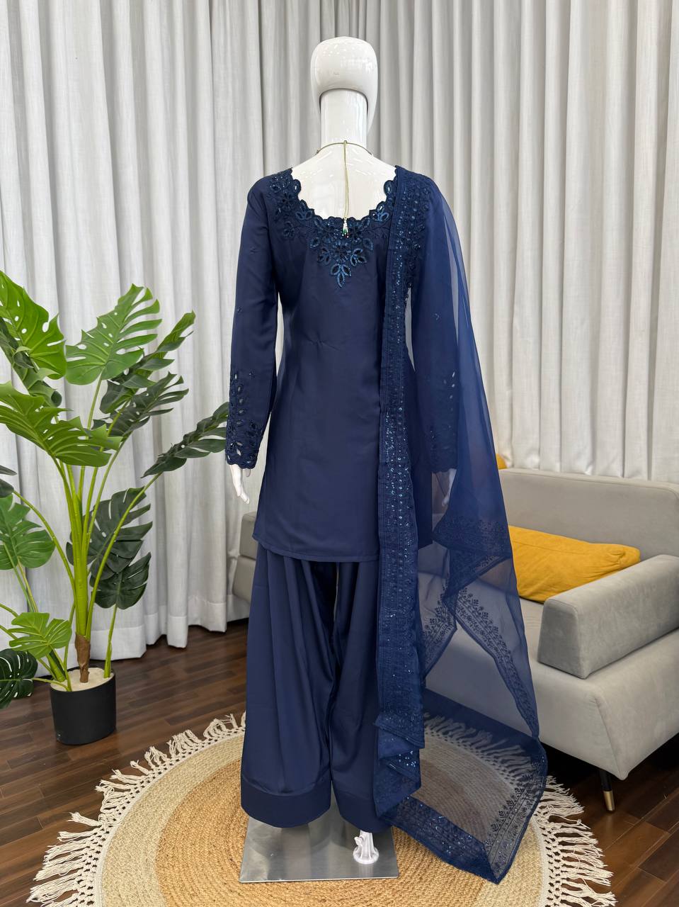 Natural Crepe Kurta Farshi Salwar With Dupatta