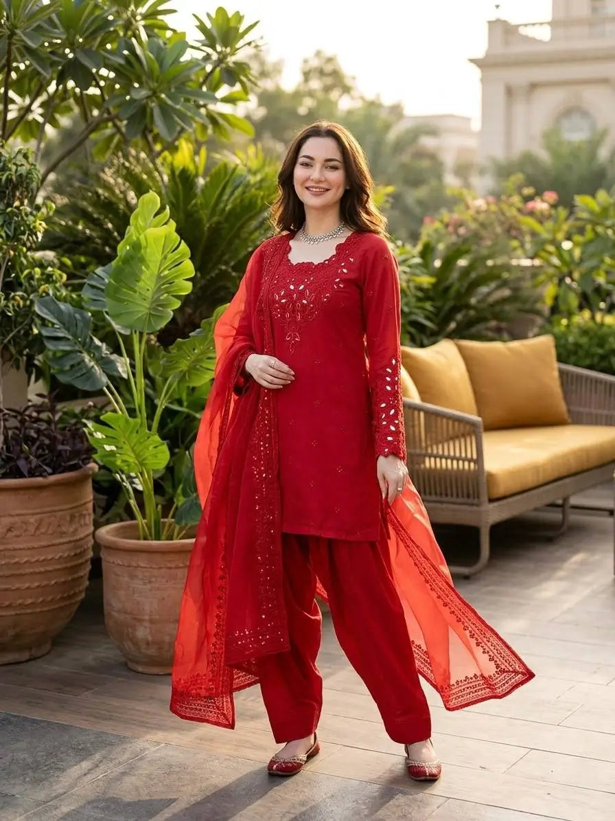 Natural Crepe Kurta Farshi Salwar With Dupatta