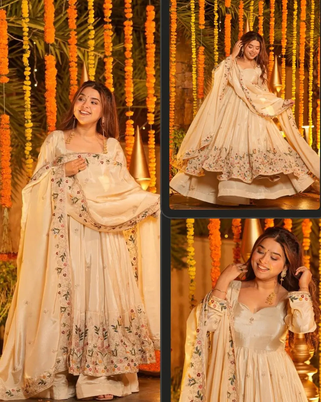 Natural Crepe Silk Embroidered Anarkali Plazzo Set with Thread Sequin Dupatta | Wedding Festive Wear