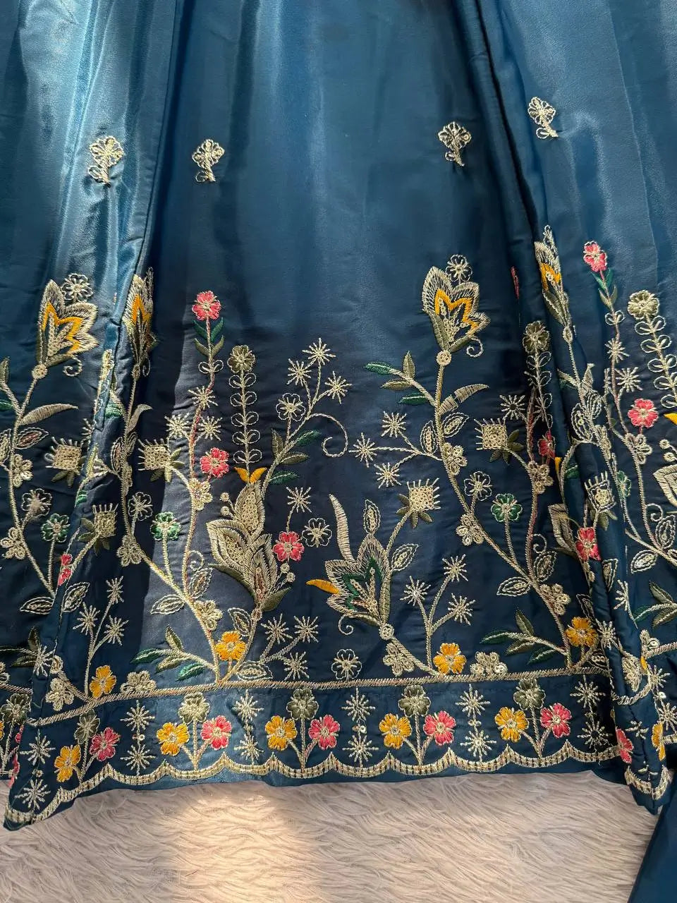 Natural Crepe Silk Embroidered Anarkali Plazzo Set with Thread Sequin Dupatta | Wedding Festive Wear