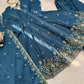 Natural Crepe Silk Embroidered Anarkali Plazzo Set with Thread Sequin Dupatta | Wedding Festive Wear