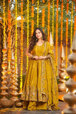 Natural Crepe Silk Embroidered Anarkali Plazzo Set with Thread Sequin Dupatta | Wedding Festive Wear