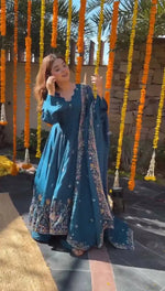 Natural Crepe Silk Embroidered Anarkali Plazzo Set with Thread Sequin Dupatta | Wedding Festive Wear