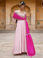 Natural Crepe Silk Embroidered Gown Set for Festive and Party Wear