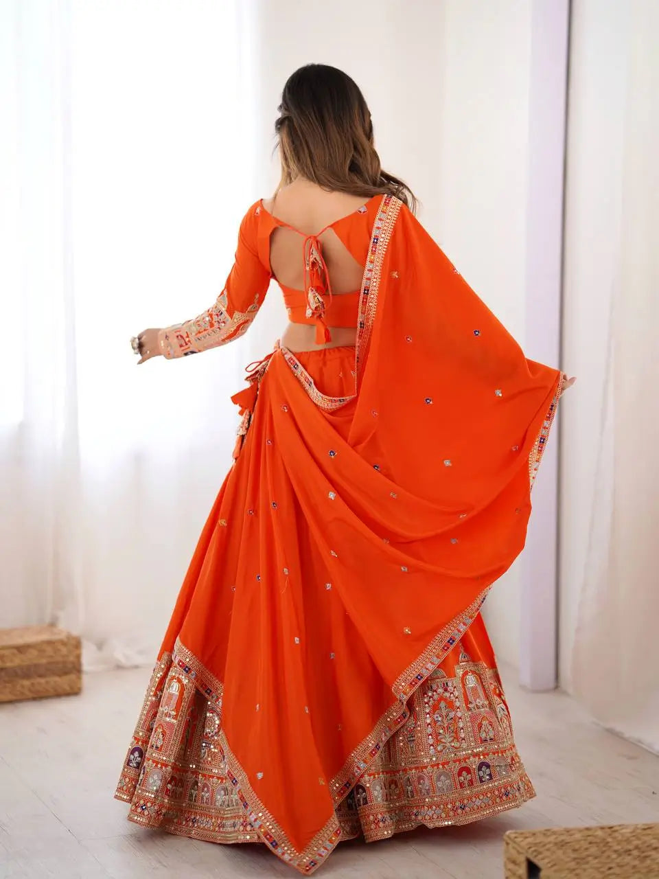 Natural Crepe Silk Embroidered Lehenga Set with Dupatta