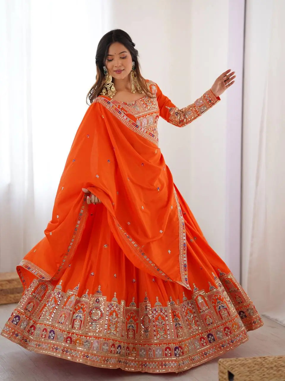Natural Crepe Silk Embroidered Lehenga Set with Dupatta