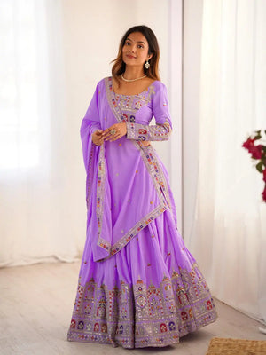 Natural Crepe Silk Embroidered Lehenga Set with Dupatta