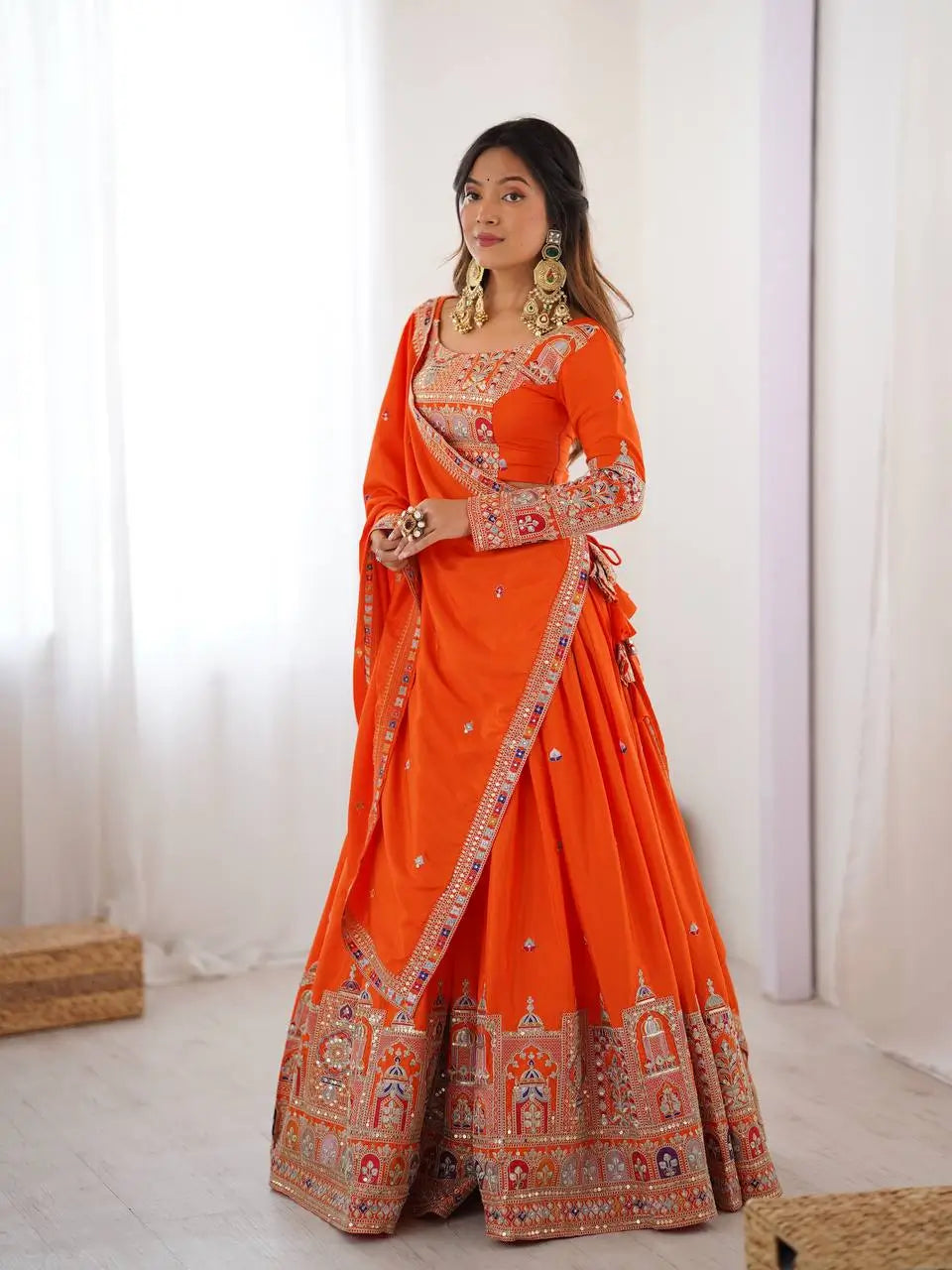 Natural Crepe Silk Embroidered Lehenga Set with Dupatta