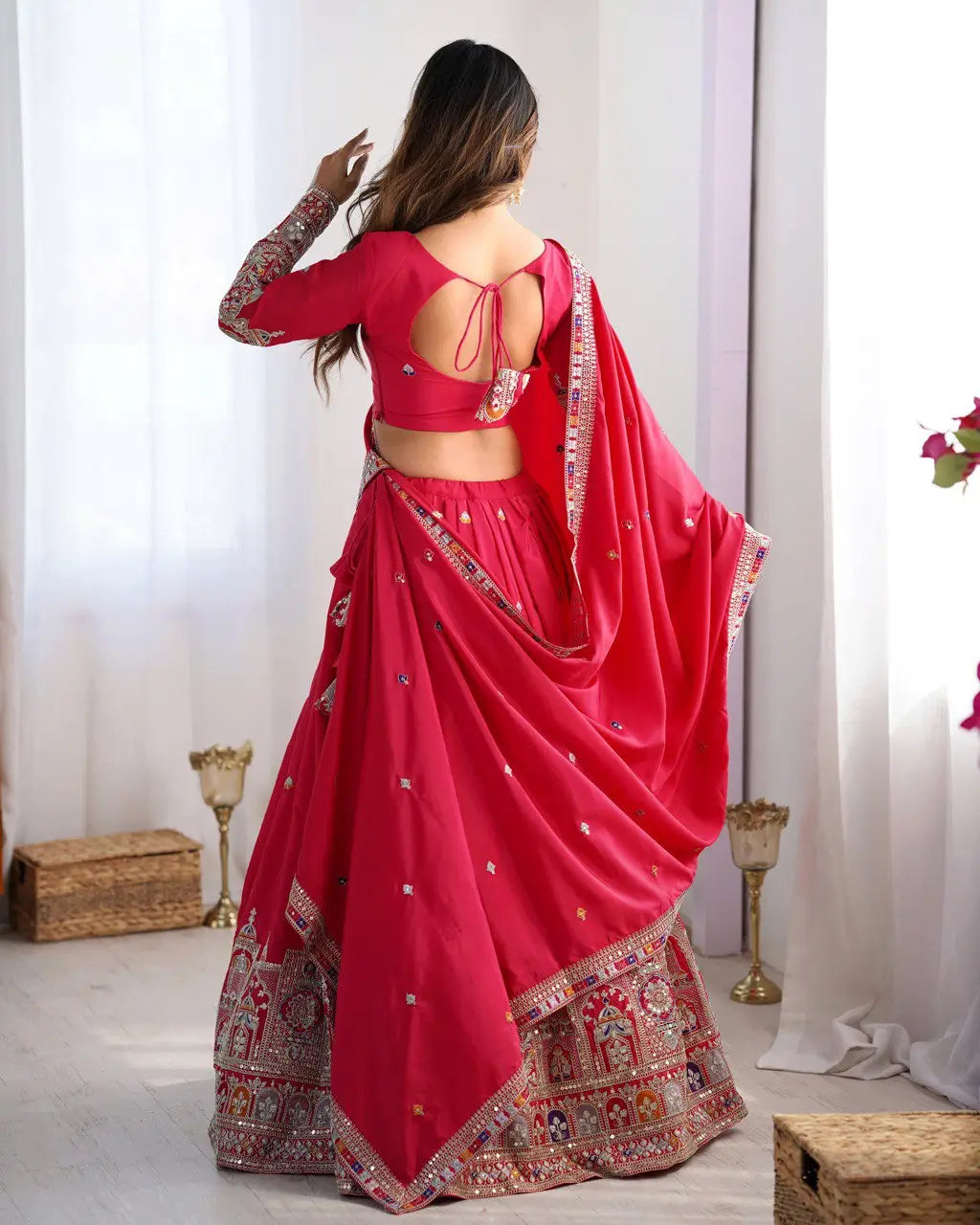 Natural Crepe Silk Embroidered Lehenga Set with Dupatta