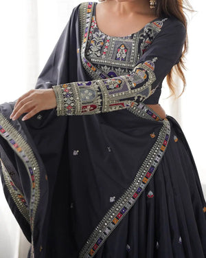 Natural Crepe Silk Embroidered Lehenga Set with Dupatta