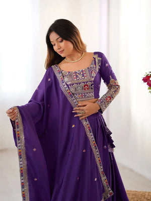 Natural Crepe Silk Embroidered Lehenga Set with Dupatta