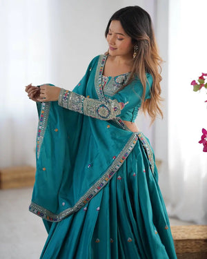 Natural Crepe Silk Embroidered Lehenga Set with Dupatta
