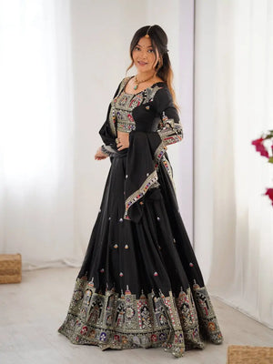 Natural Crepe Silk Embroidered Lehenga Set with Dupatta