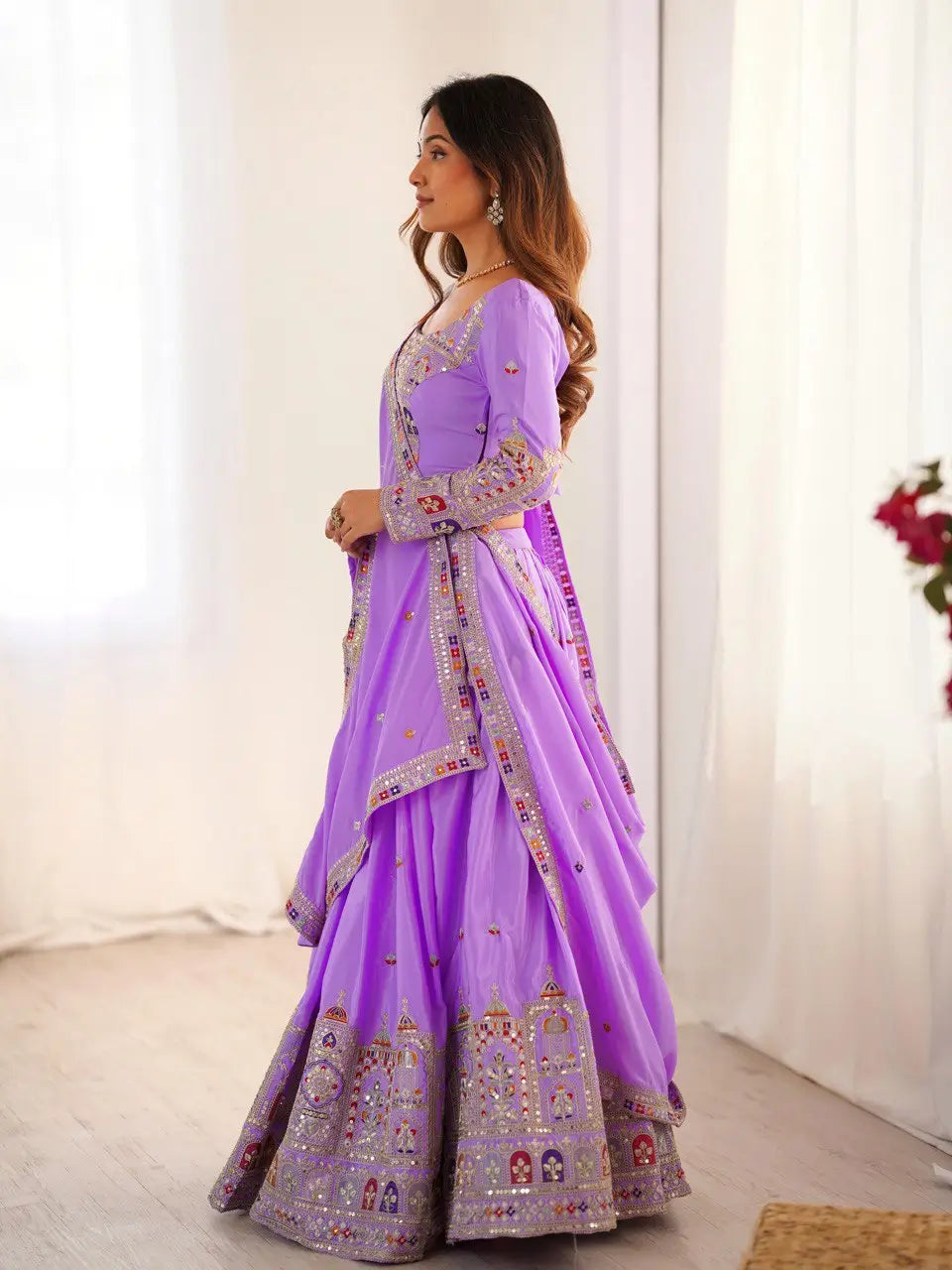Natural Crepe Silk Embroidered Lehenga Set with Dupatta