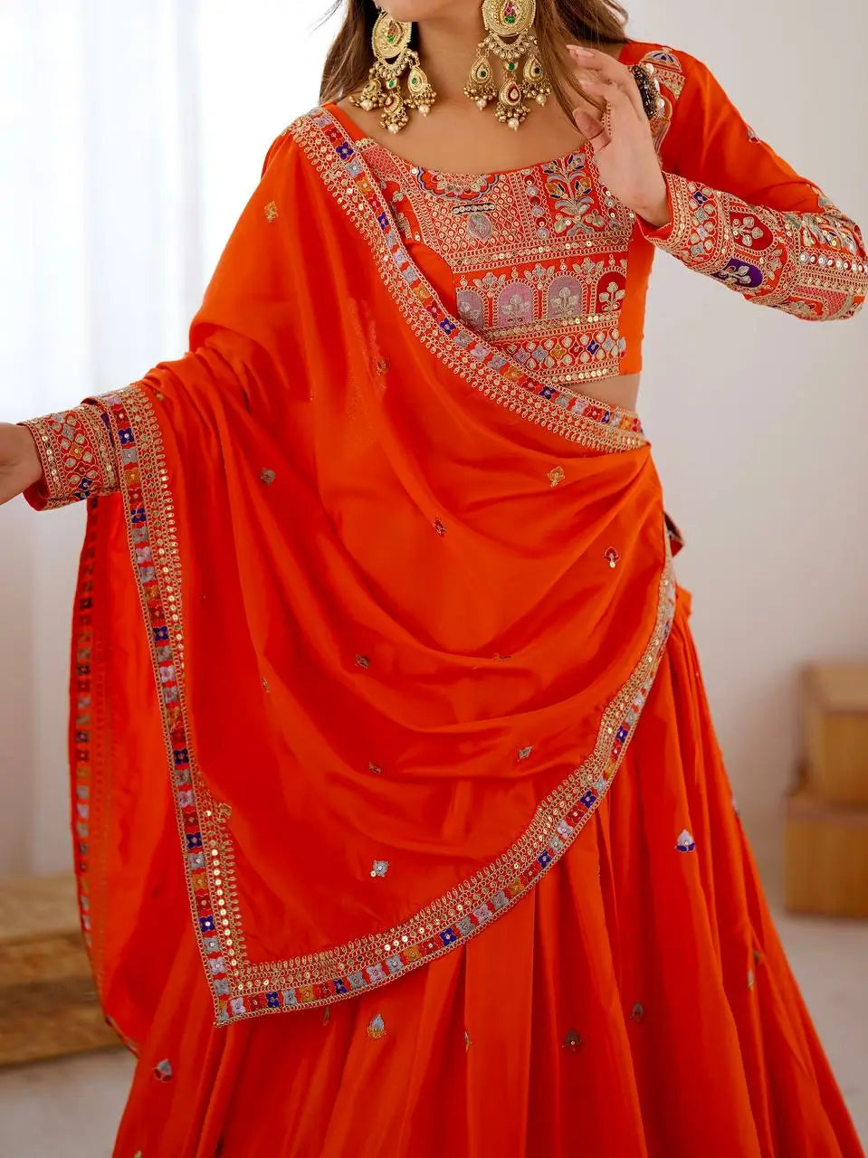 Natural Crepe Silk Embroidered Lehenga Set with Dupatta