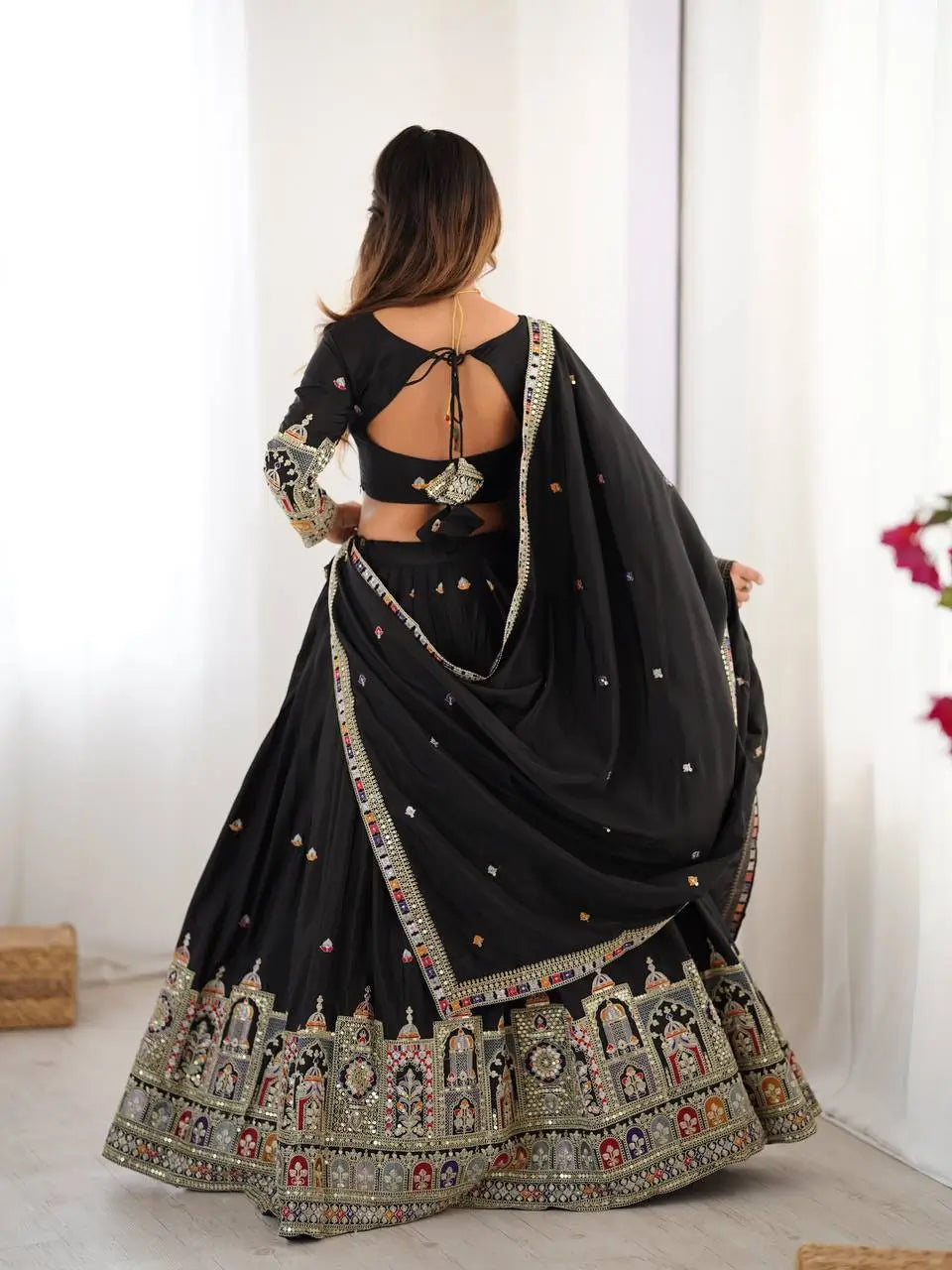 Natural Crepe Silk Embroidered Lehenga Set with Dupatta