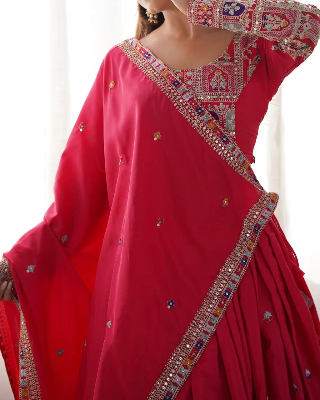 Natural Crepe Silk Embroidered Lehenga Set with Dupatta