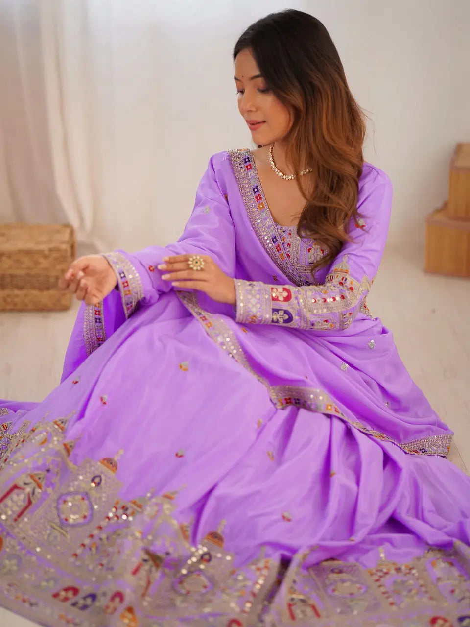Natural Crepe Silk Embroidered Lehenga Set with Dupatta