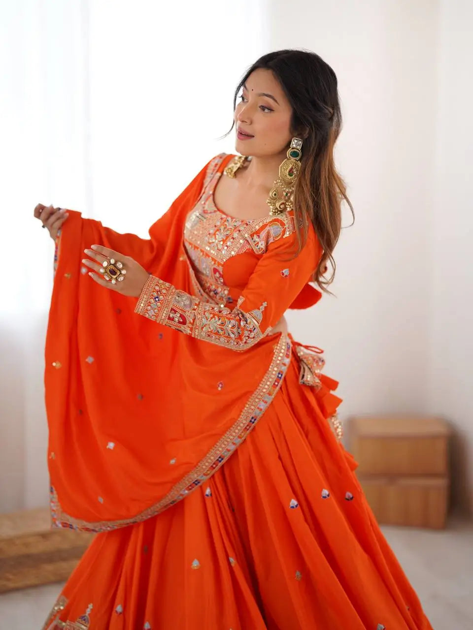 Natural Crepe Silk Embroidered Lehenga Set with Dupatta