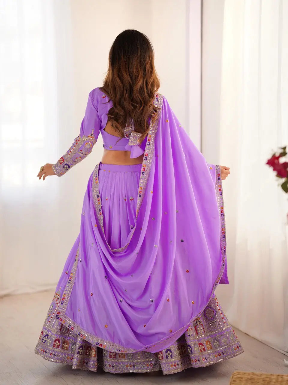Natural Crepe Silk Embroidered Lehenga Set with Dupatta