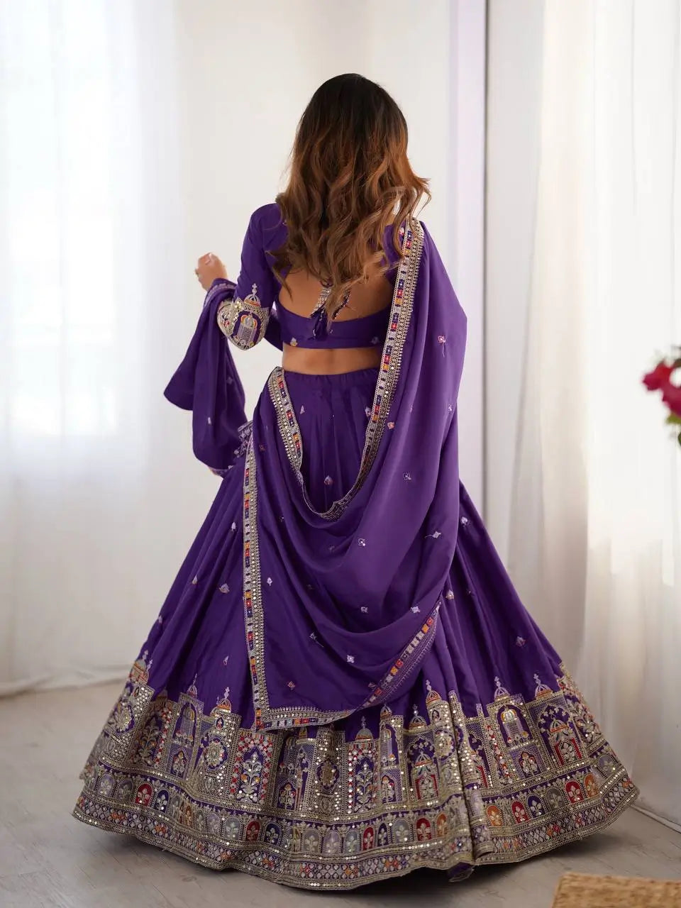 Natural Crepe Silk Embroidered Lehenga Set with Dupatta