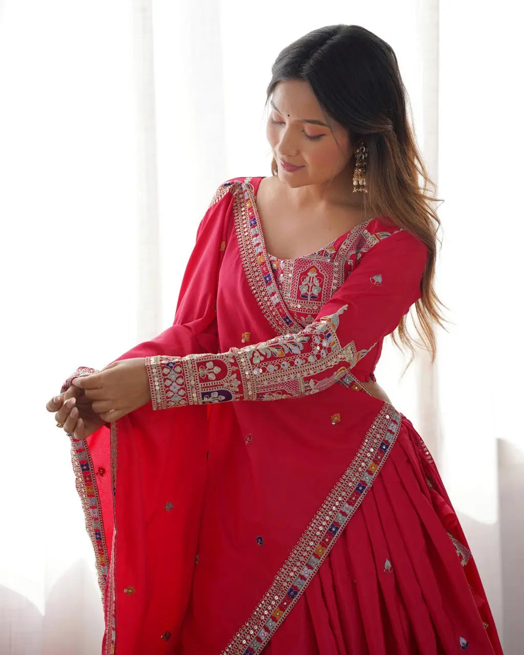 Natural Crepe Silk Embroidered Lehenga Set with Dupatta