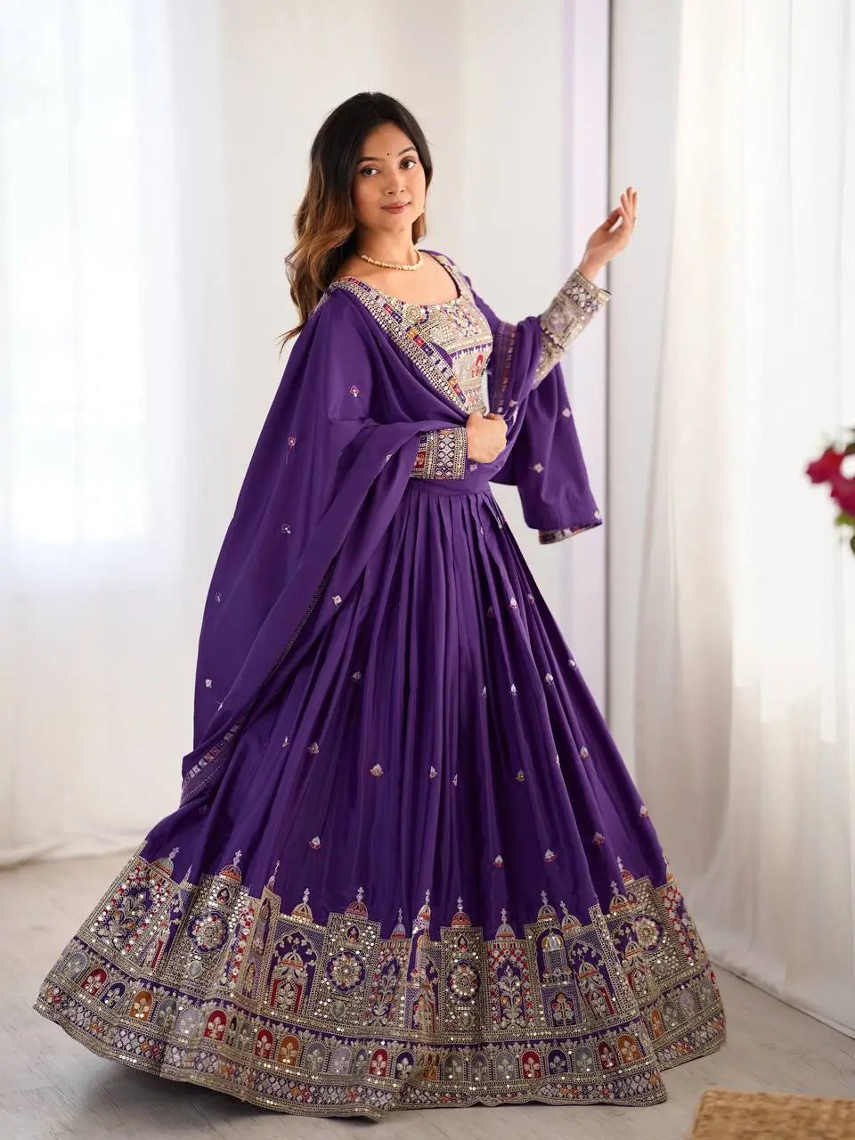 Natural Crepe Silk Embroidered Lehenga Set with Dupatta