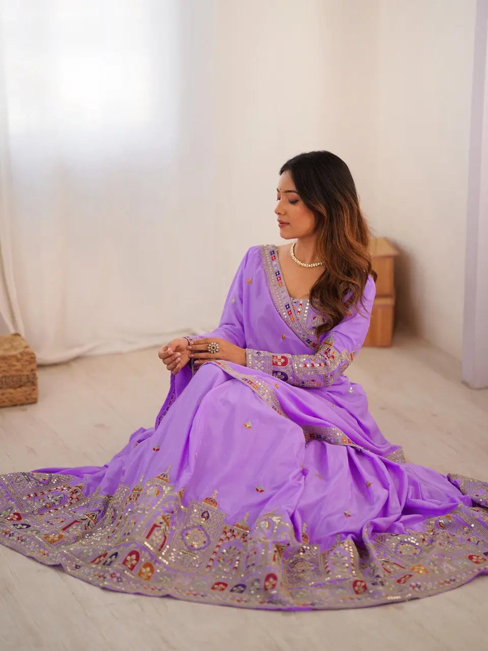 Natural Crepe Silk Embroidered Lehenga Set with Dupatta