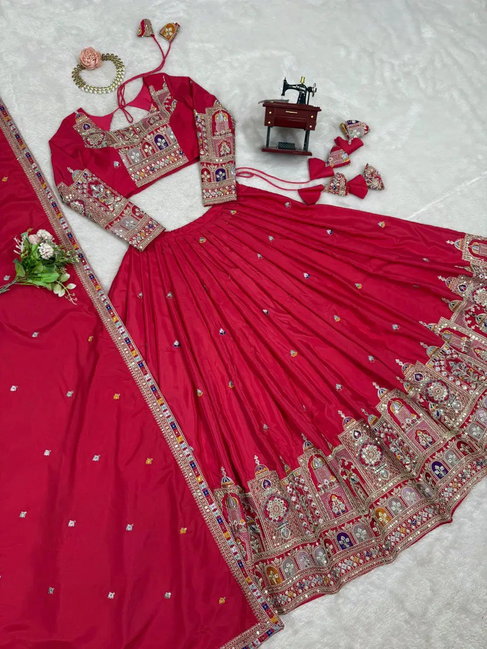 Natural Crepe Silk Embroidered Lehenga Set with Dupatta