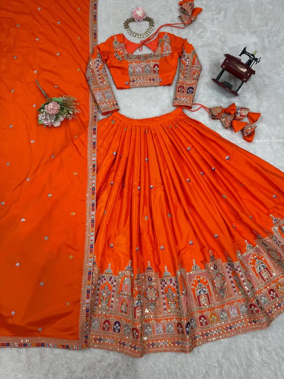 Natural Crepe Silk Embroidered Lehenga Set with Dupatta