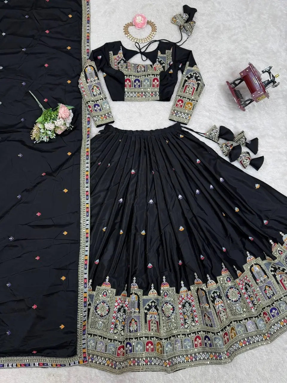 Natural Crepe Silk Embroidered Lehenga Set with Dupatta