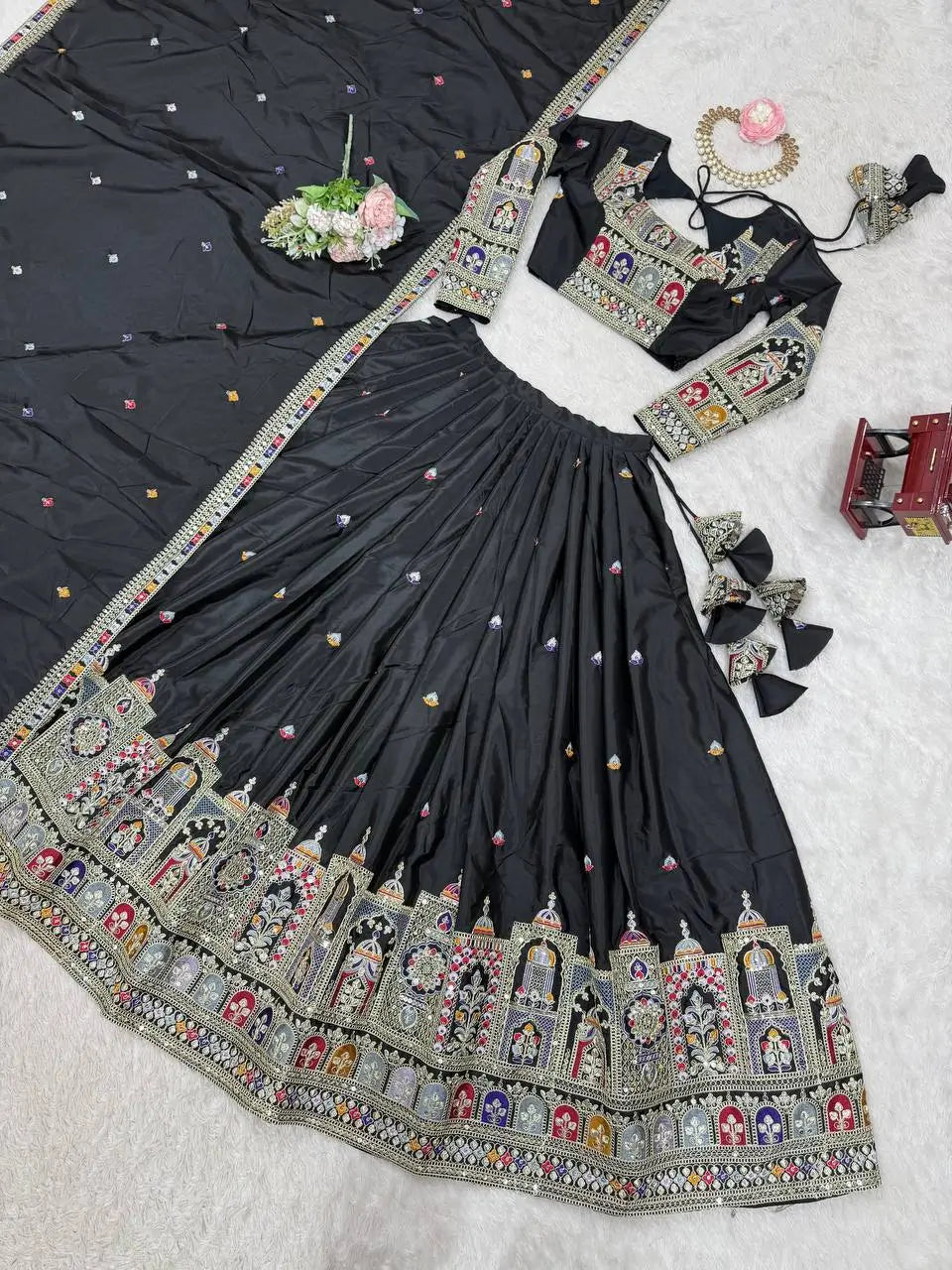 Natural Crepe Silk Embroidered Lehenga Set with Dupatta