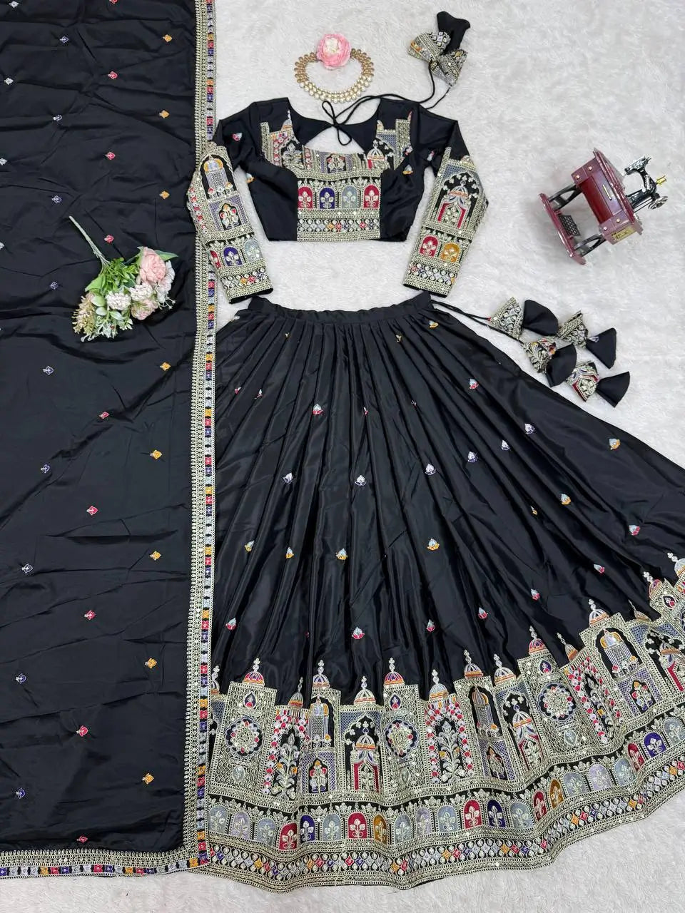 Natural Crepe Silk Embroidered Lehenga Set with Dupatta