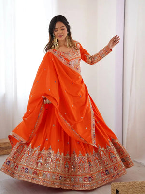 Natural Crepe Silk Embroidered Lehenga Set with Dupatta