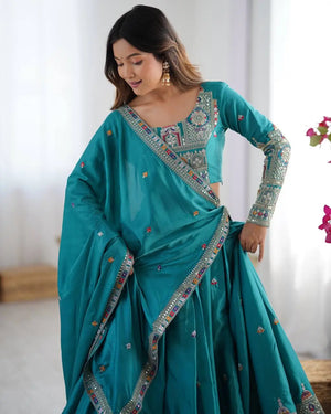 Natural Crepe Silk Embroidered Lehenga Set with Dupatta