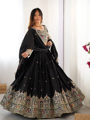 Natural Crepe Silk Embroidered Lehenga Set with Dupatta