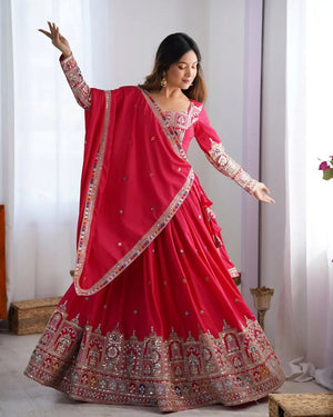 Natural Crepe Silk Embroidered Lehenga Set with Dupatta